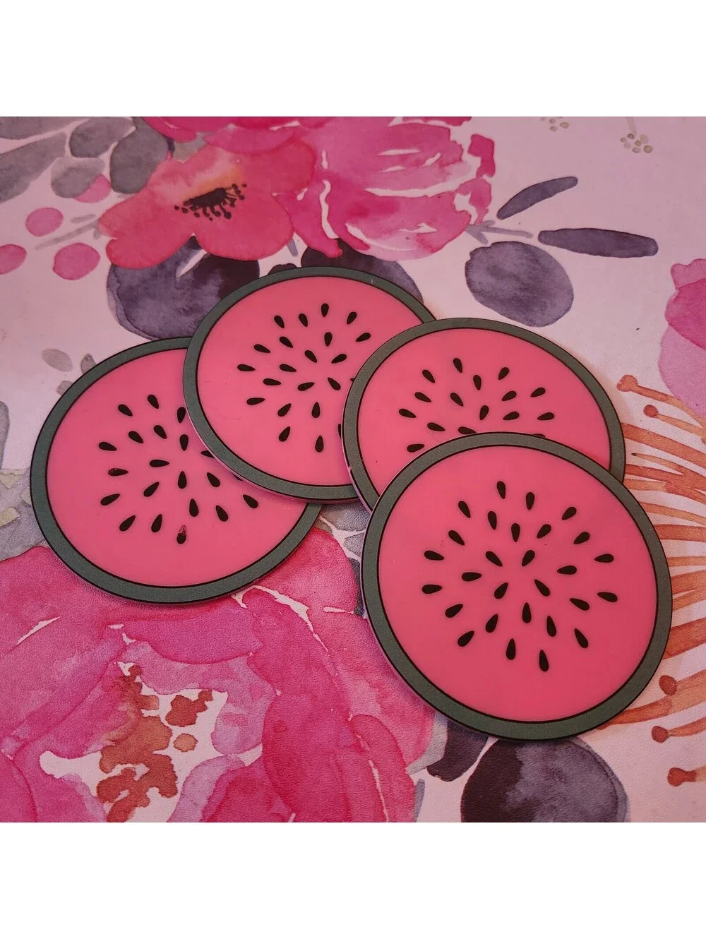 HD Designs Outdoors Watermelon Silicone Coasters Set of 4 Pink Summer Fruit